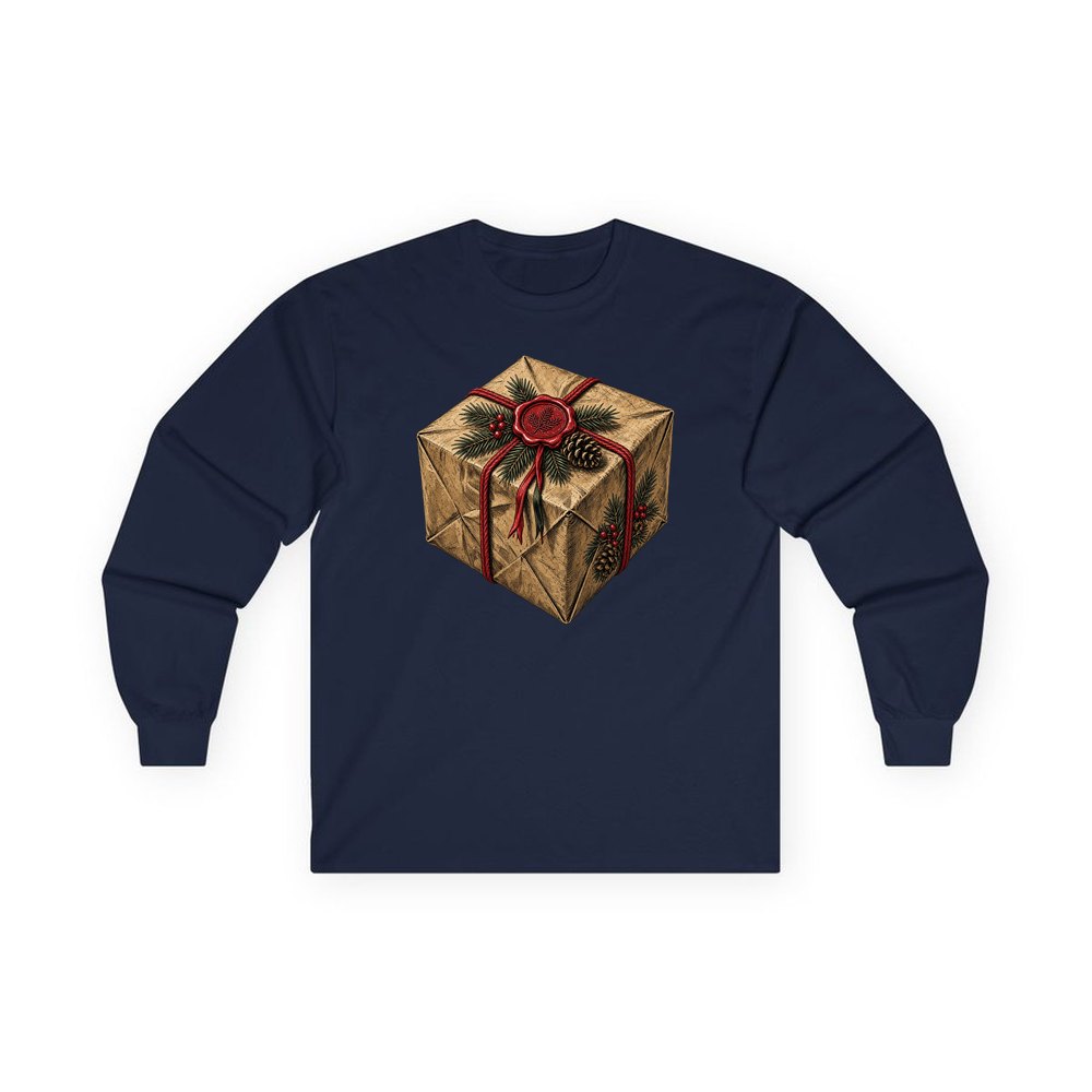 Kraft Paper Gift Wax Seal personalised long sleeve Christmas T-shirt in navy