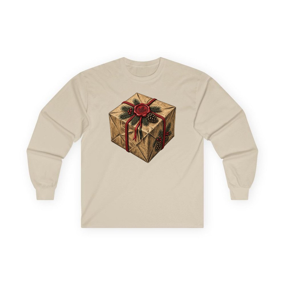 Kraft Paper Gift Wax Seal personalised long sleeve Christmas T-shirt in sand