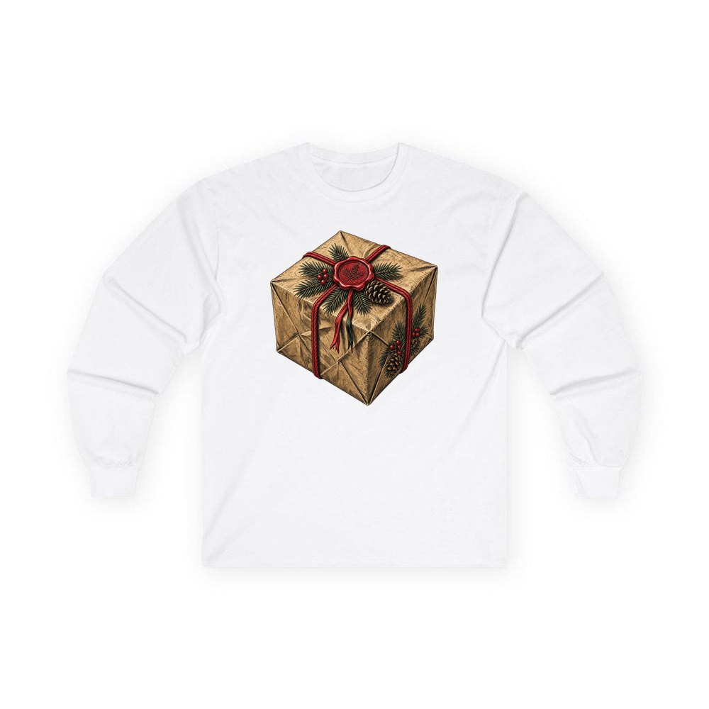 Kraft Paper Gift Wax Seal personalised long sleeve Christmas T-shirt in white