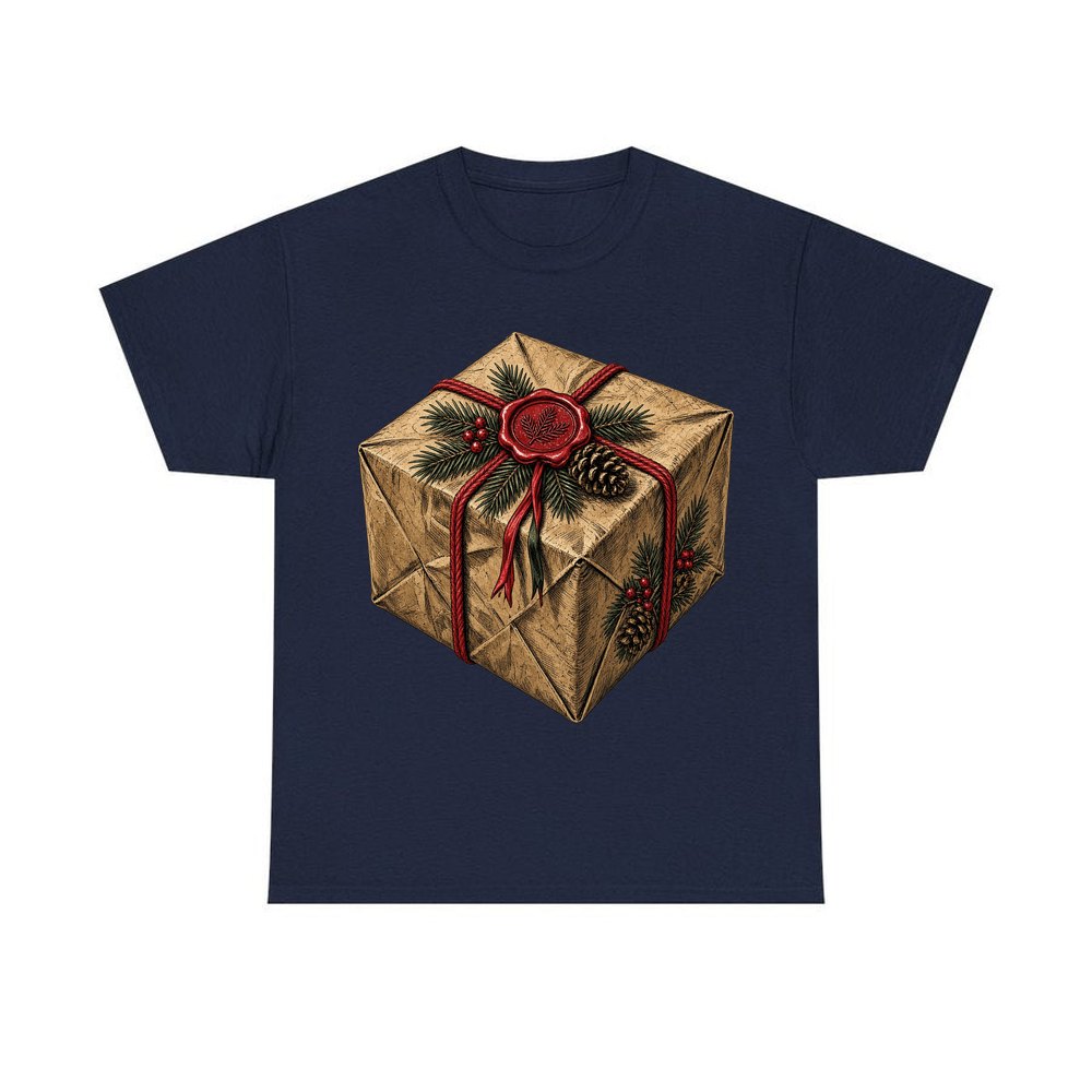 Kraft Paper Gift Wax Seal personalised Christmas T-shirt in navy