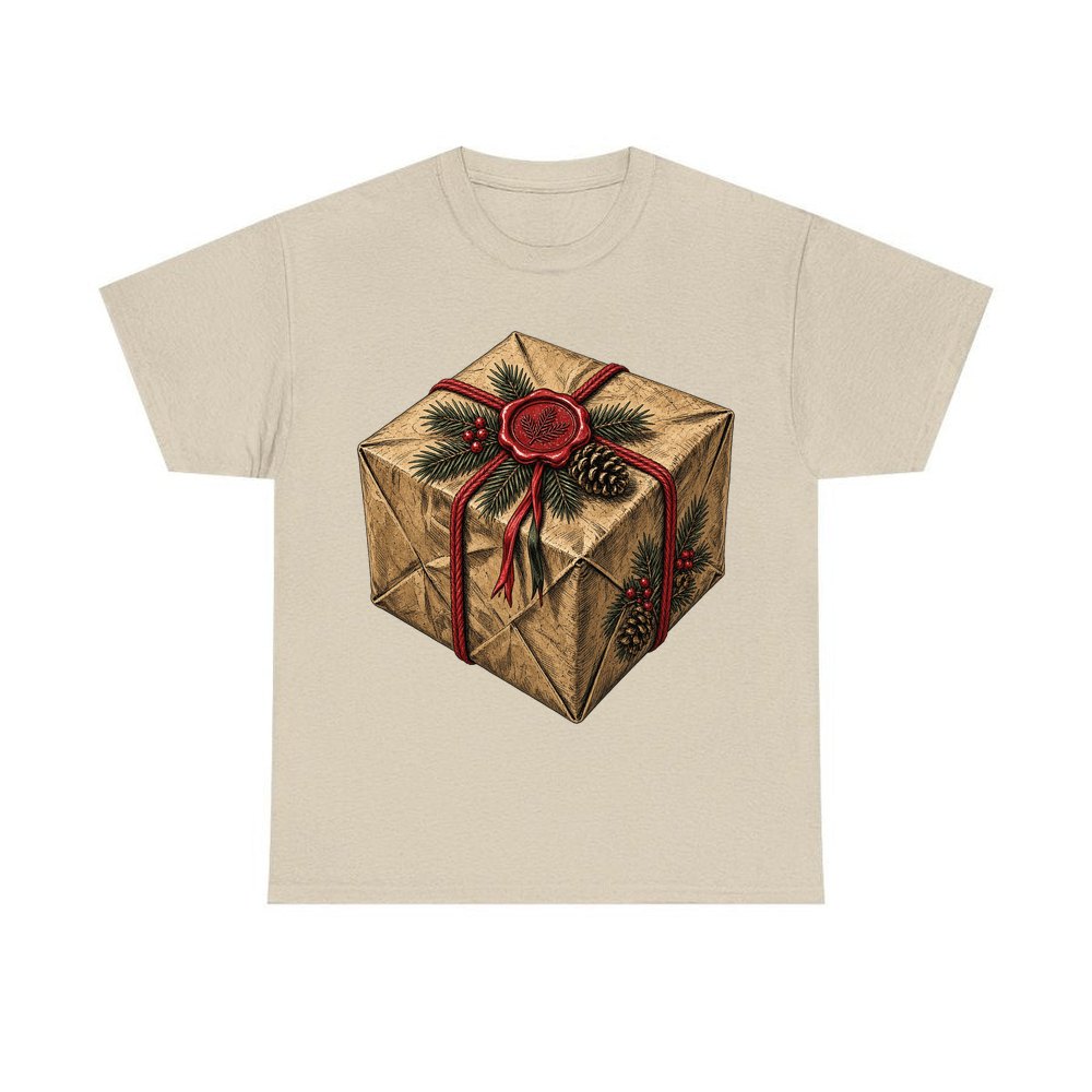 Kraft Paper Gift Wax Seal personalised Christmas T-shirt in sand