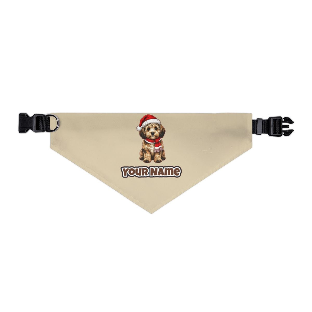 Labradoodle personalised Christmas pet bandana in beige, collar with buckle