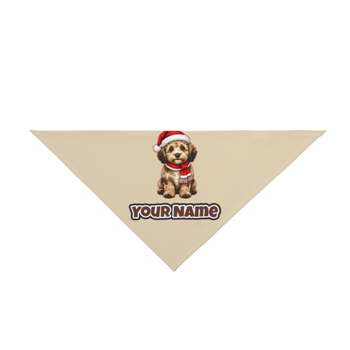 Labradoodle personalised Christmas pet bandana in beige, tie-on style