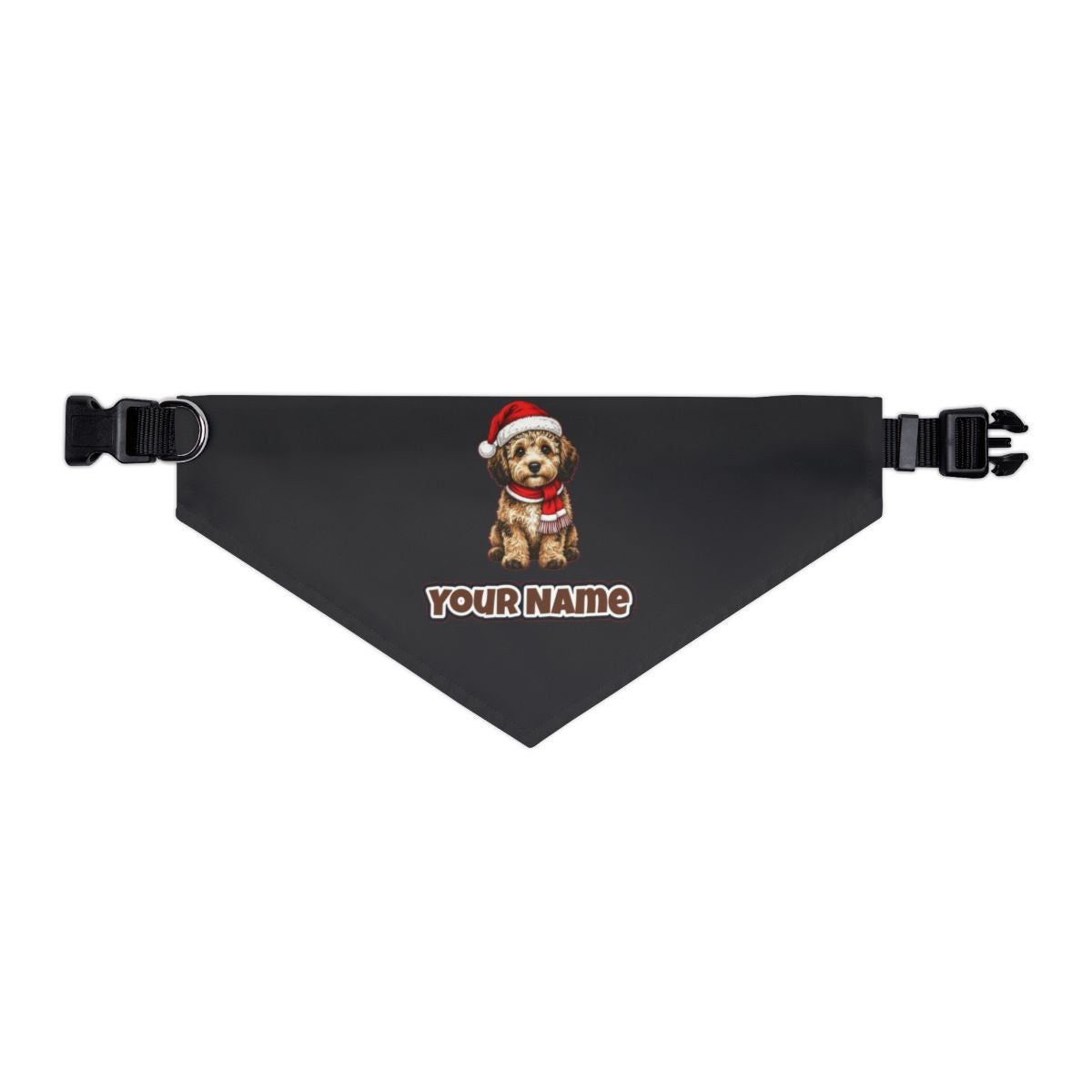 Labradoodle personalised Christmas pet bandana in black, collar with buckle