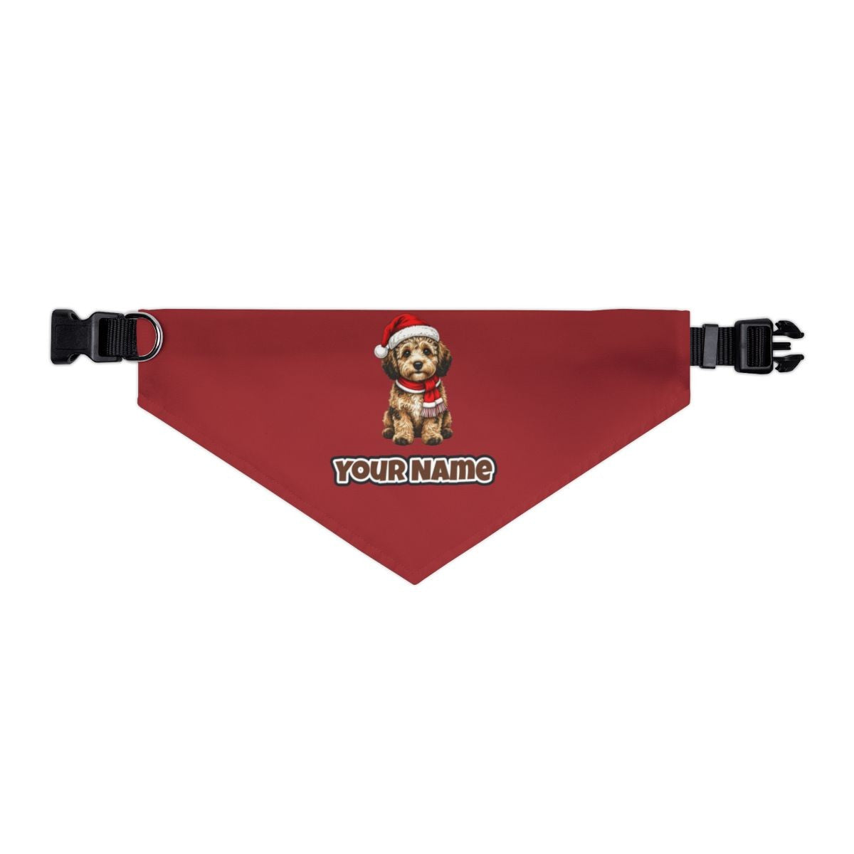 Labradoodle personalised Christmas pet bandana in red, collar with buckle