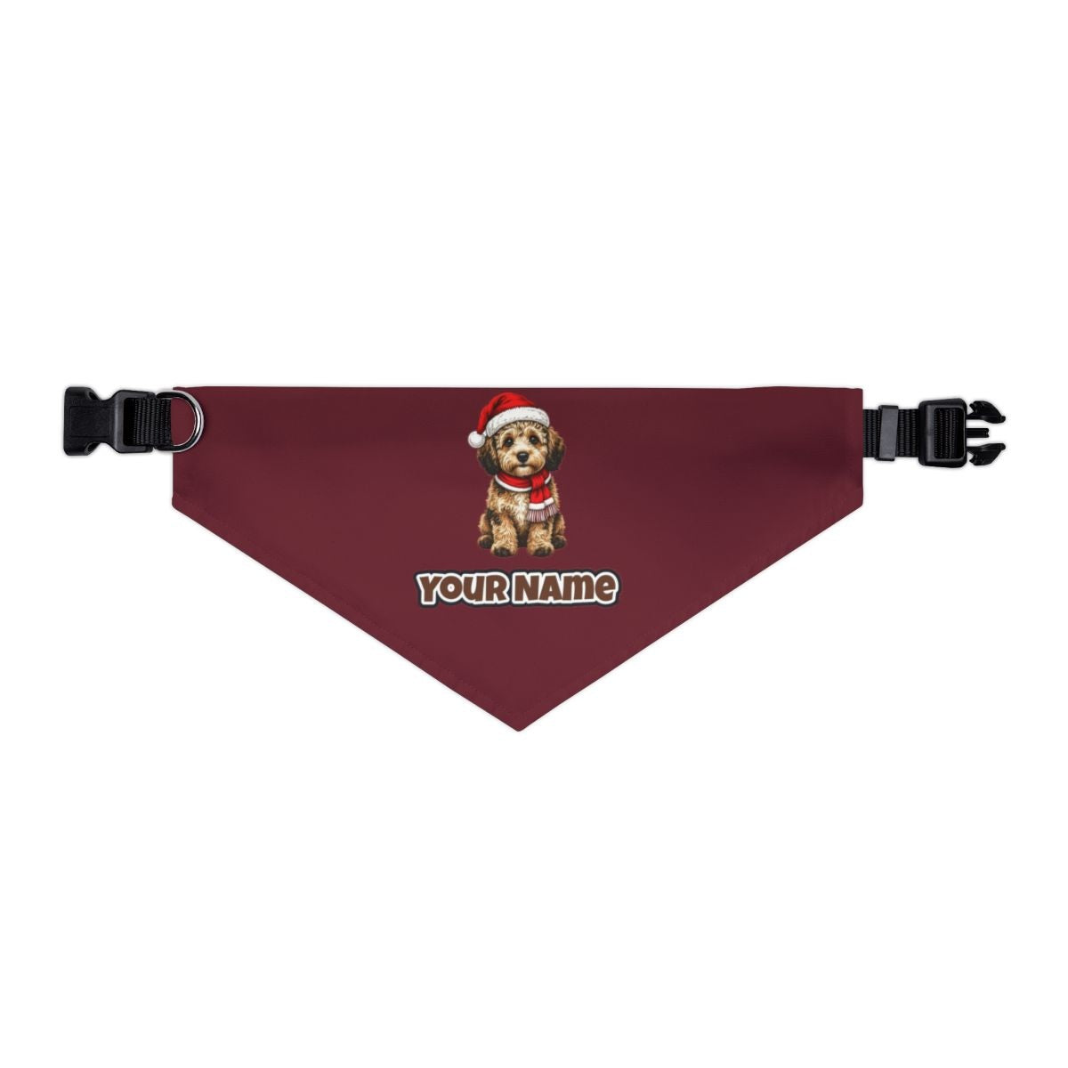 Labradoodle personalised Christmas pet bandana in maroon, collar with buckle