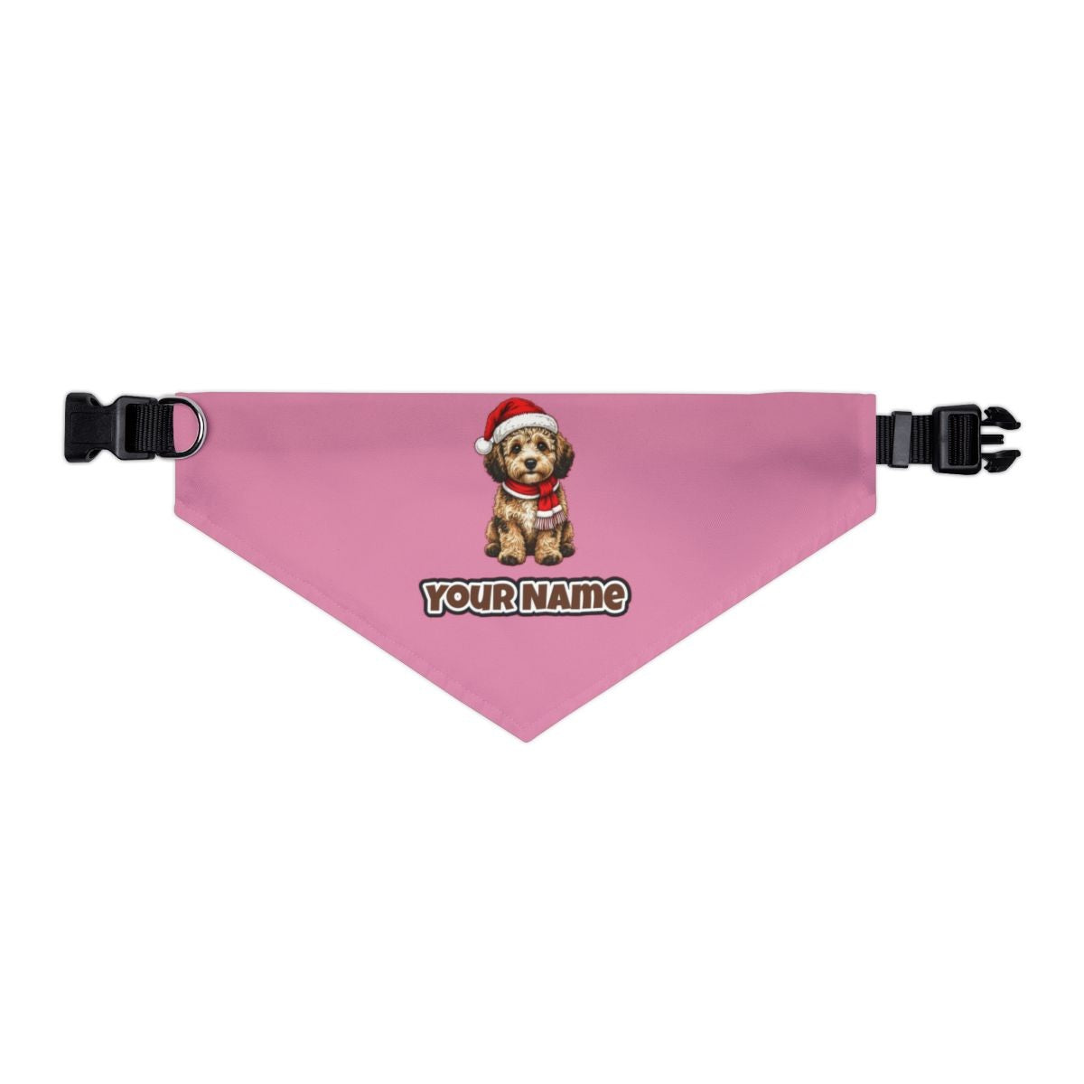 Labradoodle personalised Christmas pet bandana in pink, collar with buckle