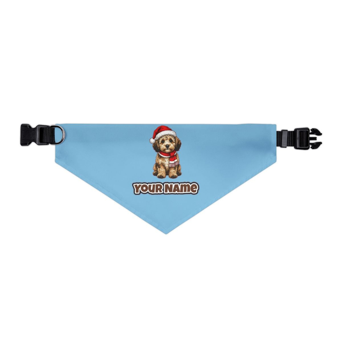 Labradoodle personalised Christmas pet bandana in sky blue, collar with buckle