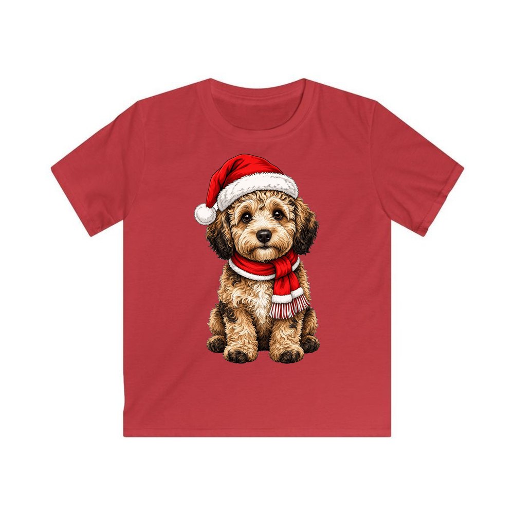 Labradoodle personalised kids Christmas tee in red
