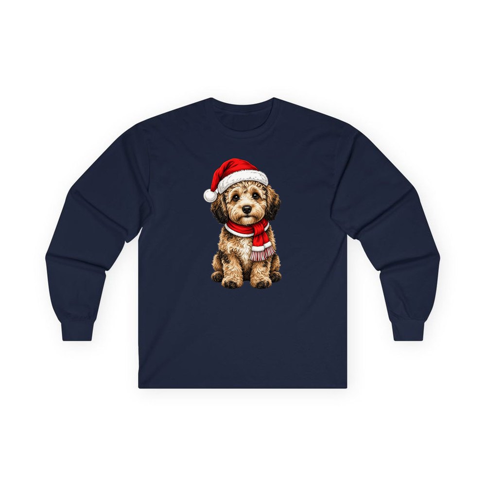 Labradoodle personalised long sleeve Christmas T-shirt in navy