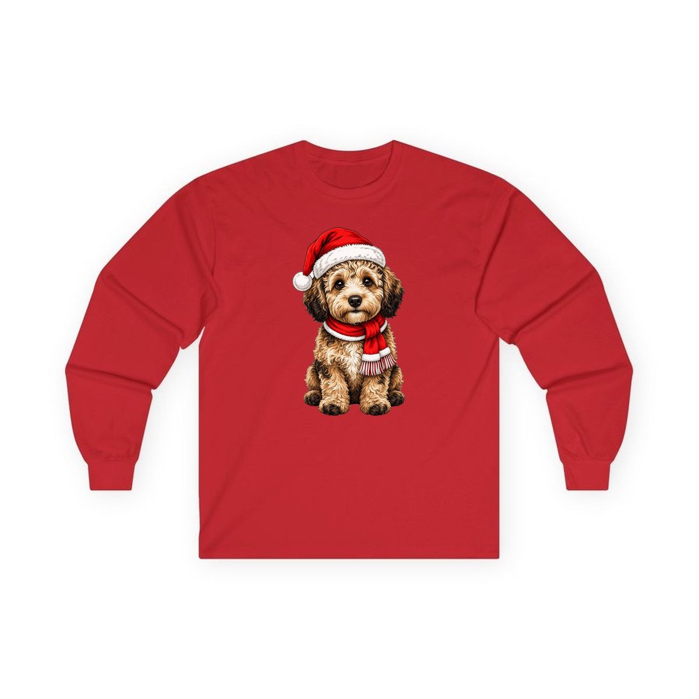 Labradoodle personalised long sleeve Christmas T-shirt in red