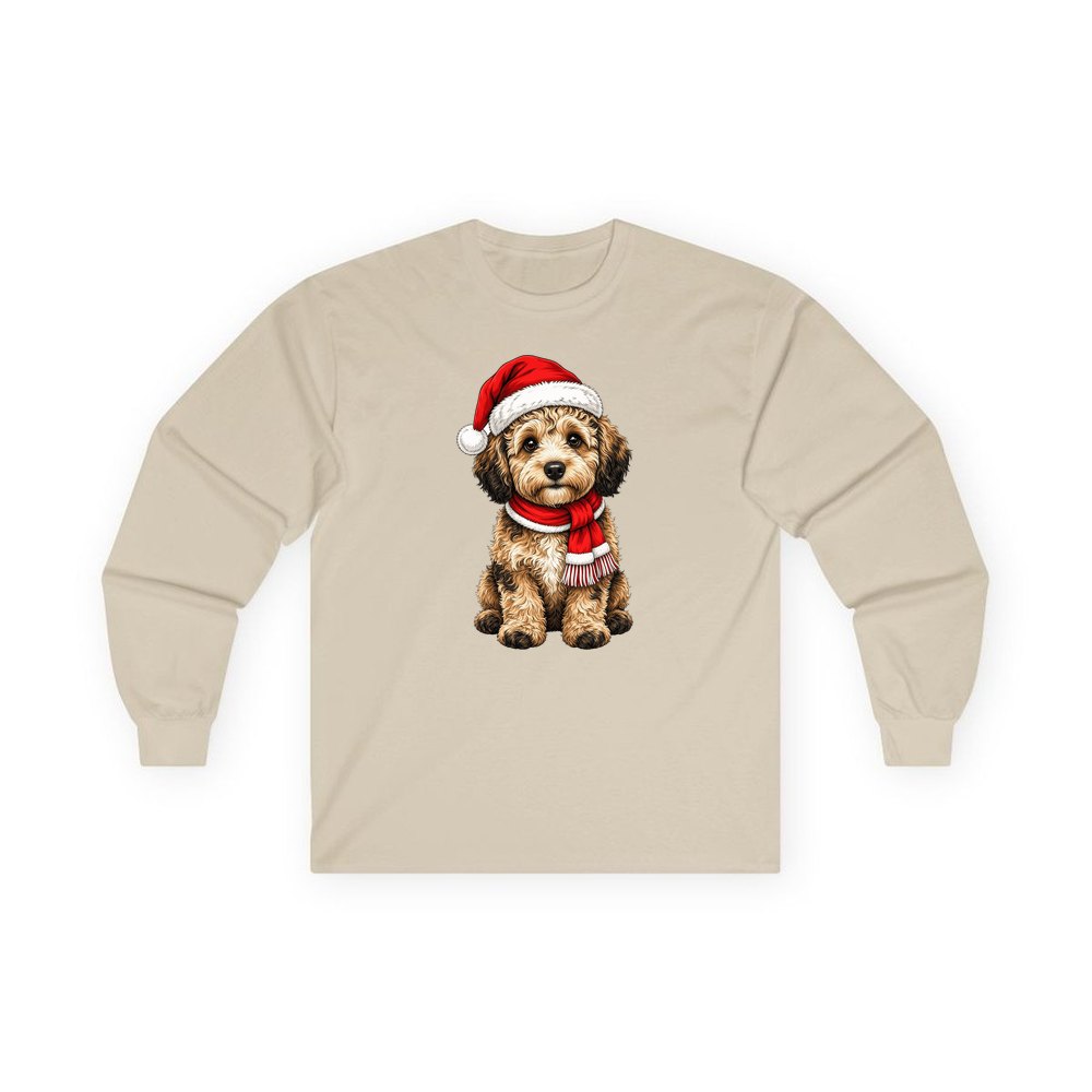 Labradoodle personalised long sleeve Christmas T-shirt in sand