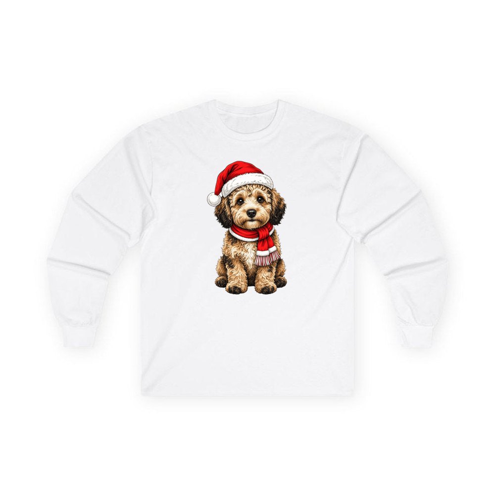 Labradoodle personalised long sleeve Christmas T-shirt in white