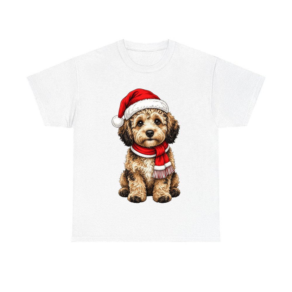 Labradoodle Christmas design on a white tee