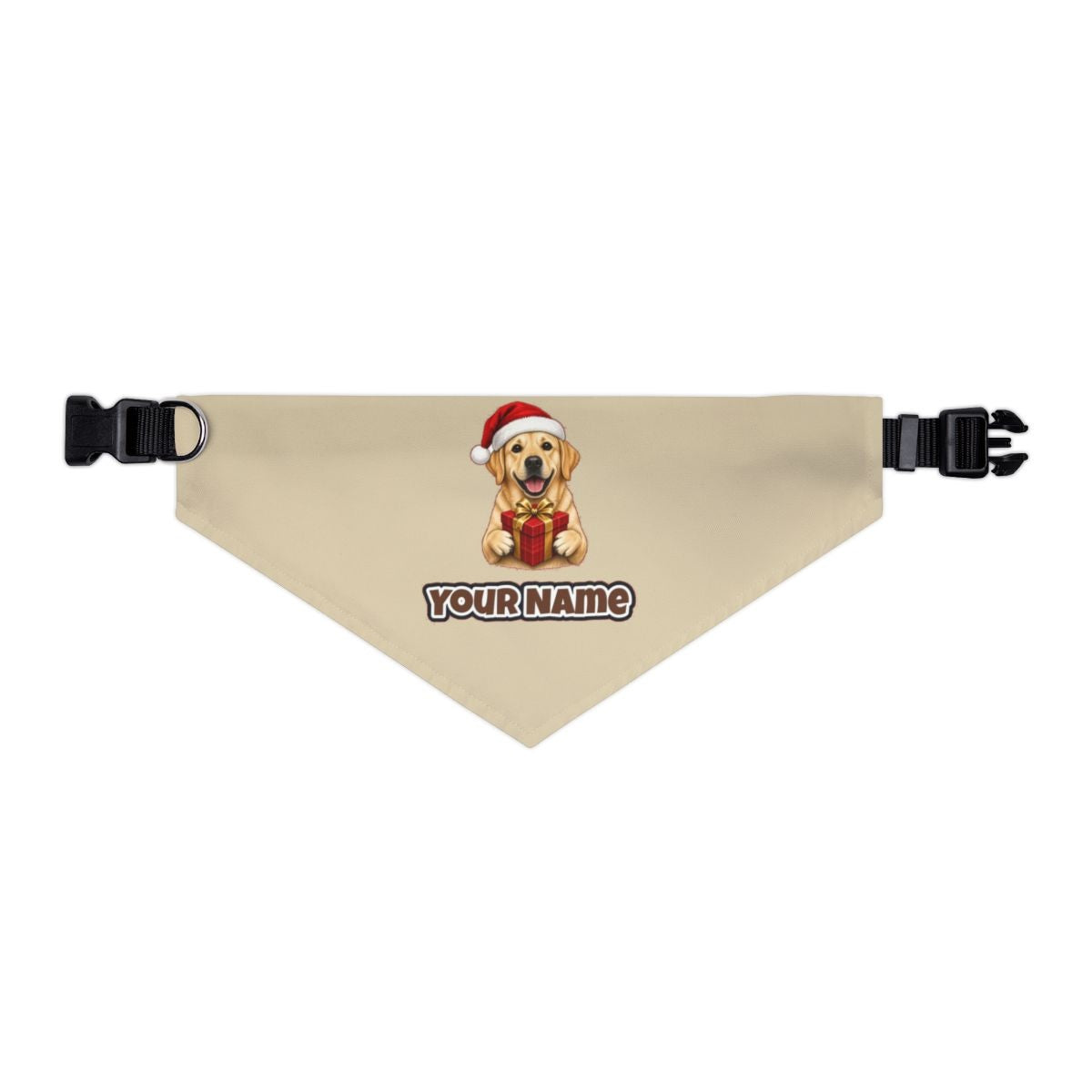 Labrador personalised Christmas pet bandana in beige, collar with buckle