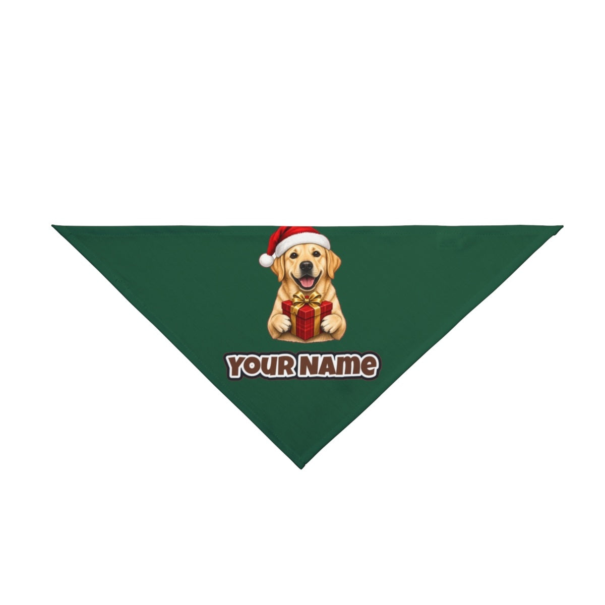Labrador personalised Christmas pet bandana in green, tie-on style