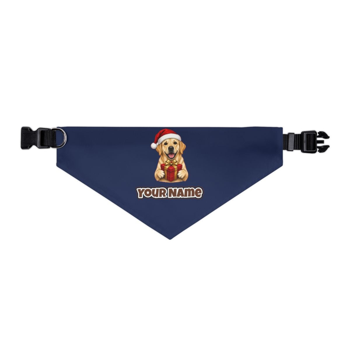 Labrador personalised Christmas pet bandana in navy, collar with buckle