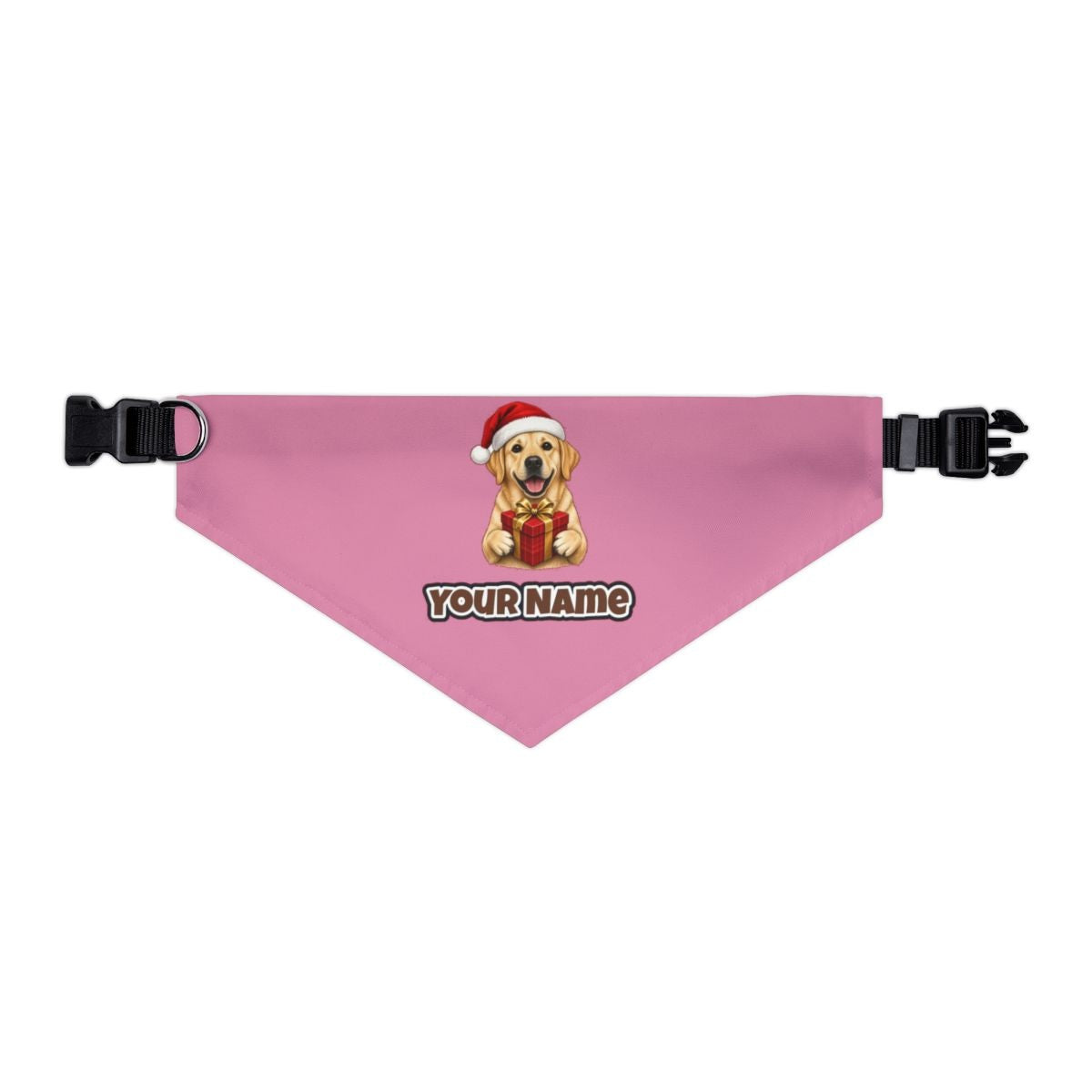 Labrador personalised Christmas pet bandana in pink, collar with buckle
