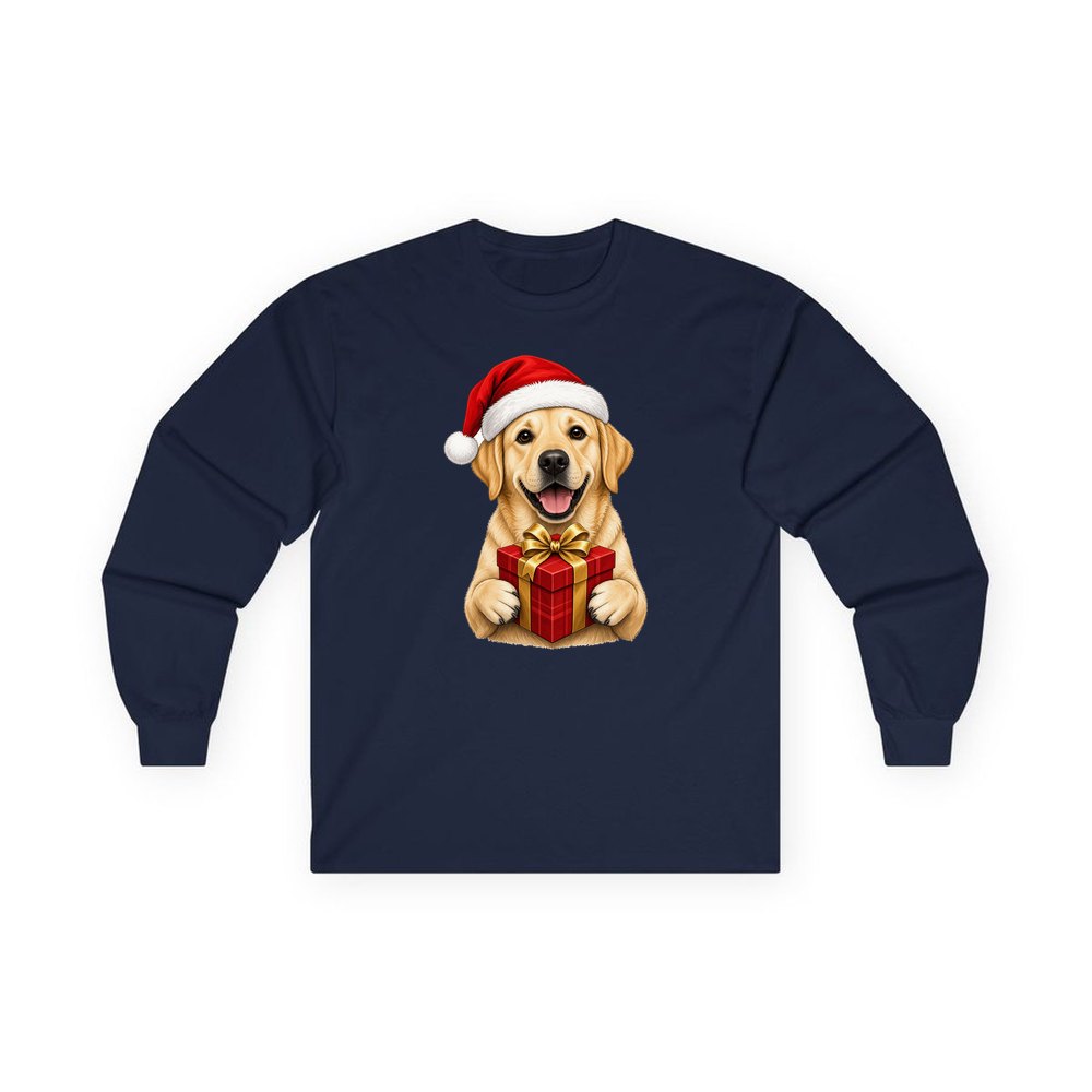 Labrador personalised long sleeve Christmas T-shirt in navy