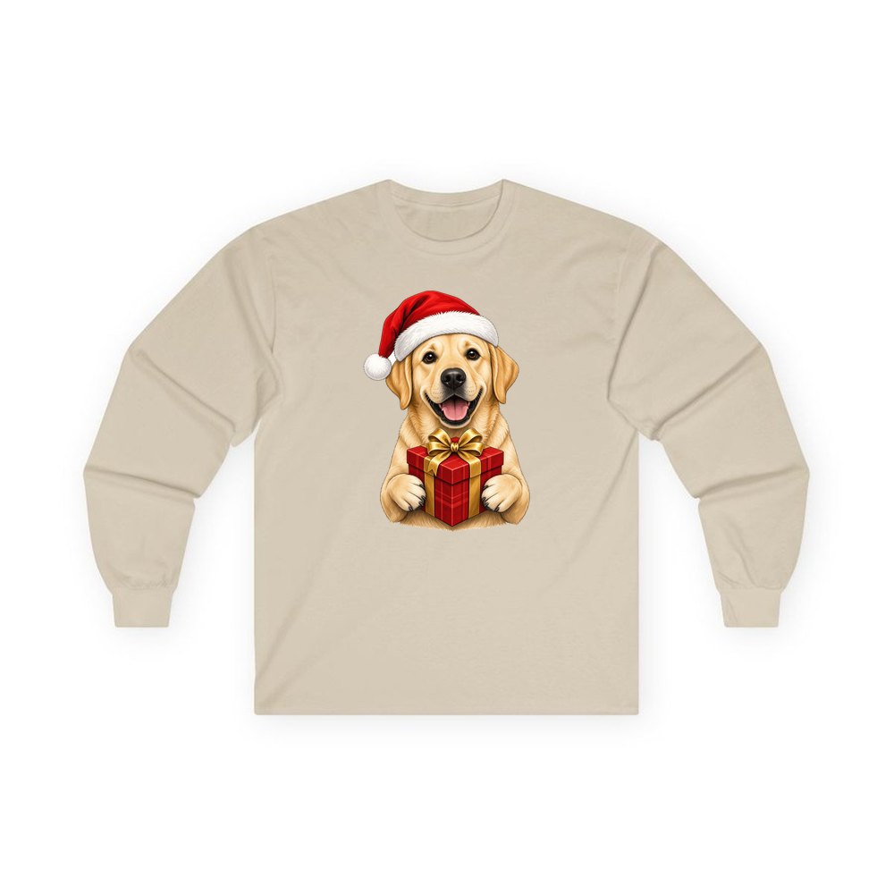 Labrador personalised long sleeve Christmas T-shirt in sand