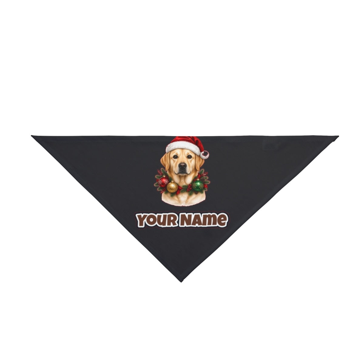 Labrador in a Christmas Wreath personalised Christmas pet bandana in black, tie-on style