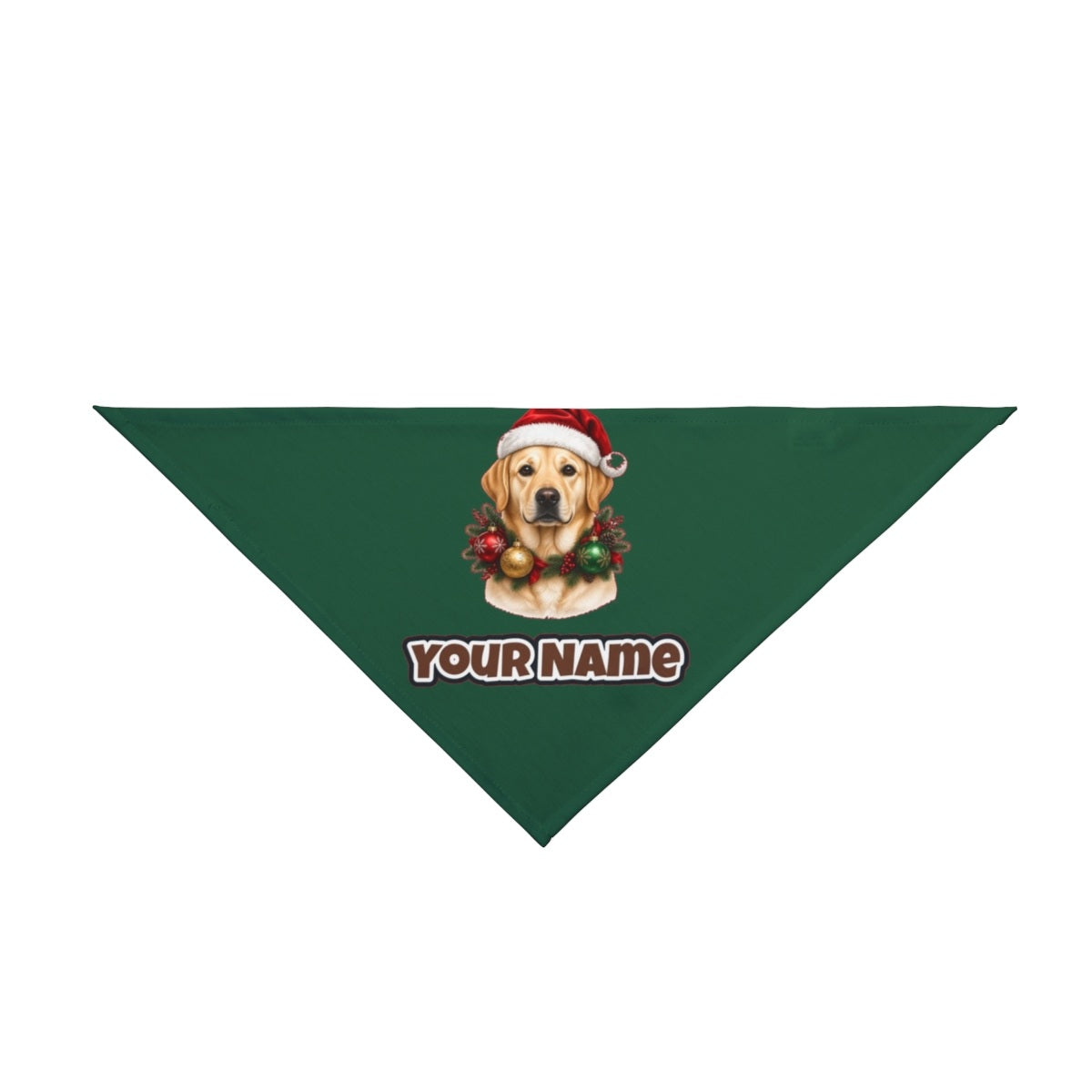 Labrador in a Christmas Wreath personalised Christmas pet bandana in green, tie-on style