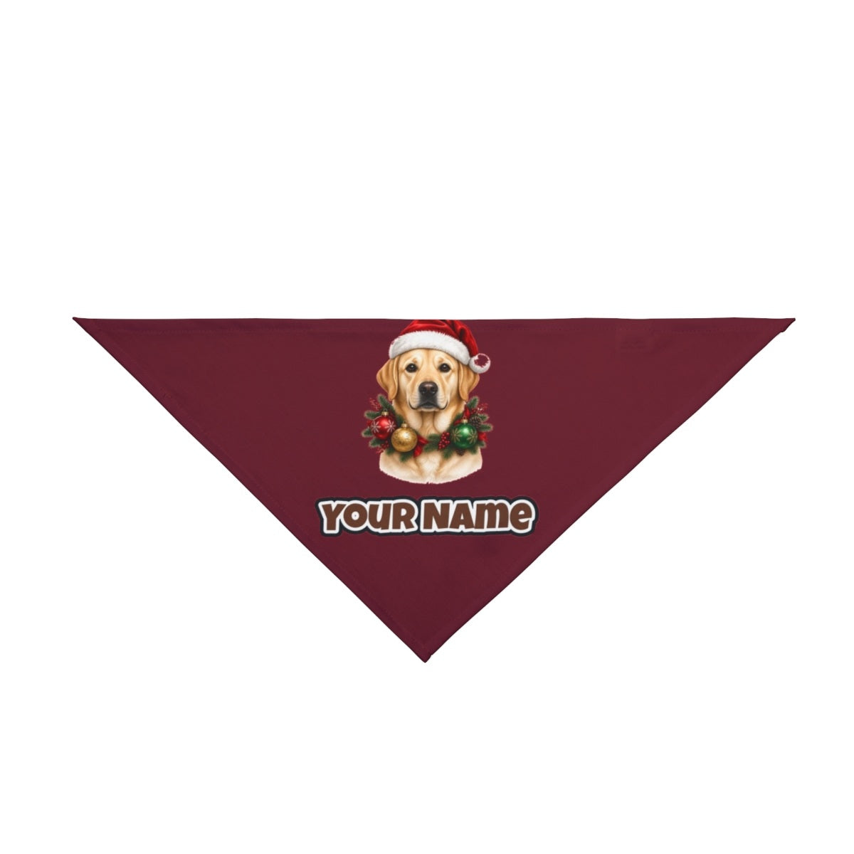 Labrador in a Christmas Wreath personalised Christmas pet bandana in maroon, tie-on style