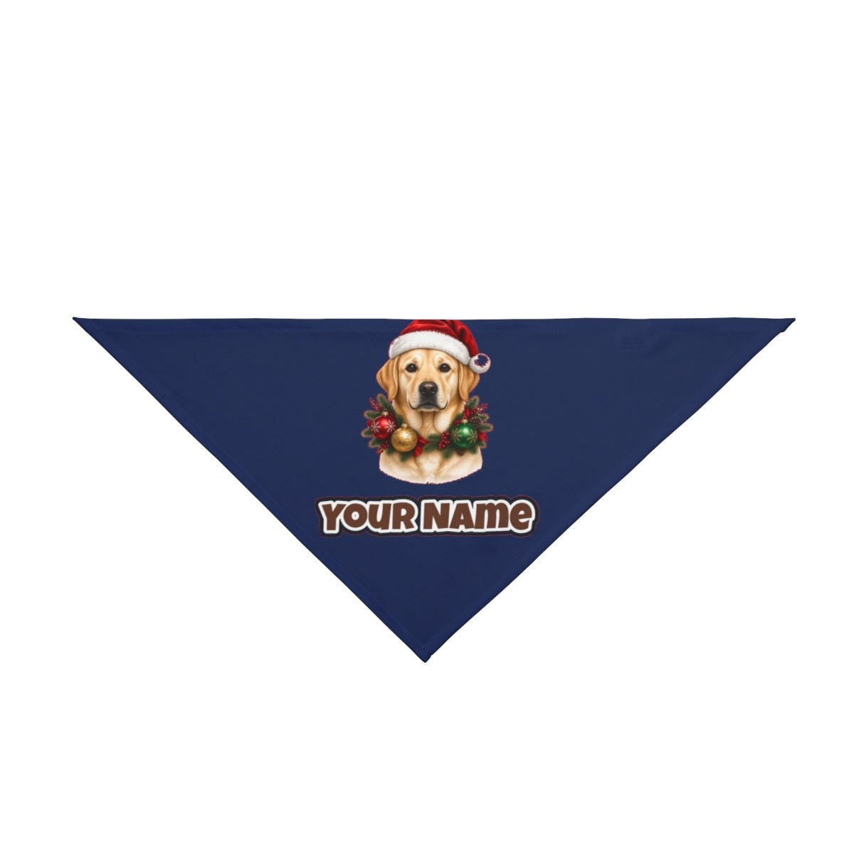 Labrador in a Christmas Wreath personalised Christmas pet bandana in navy, tie-on style