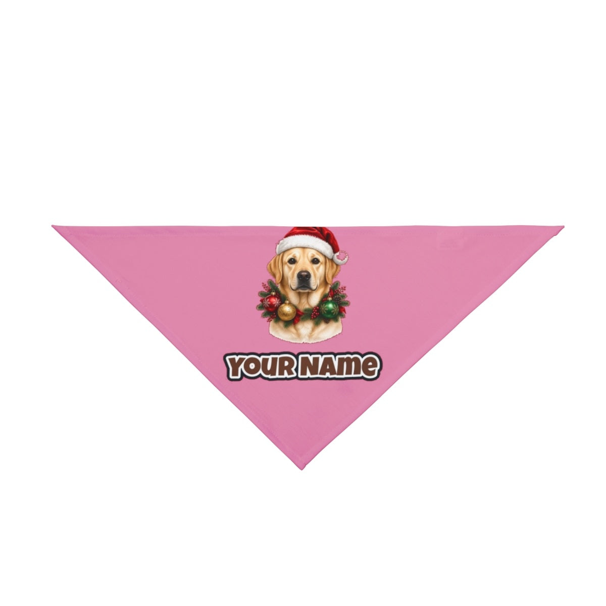 Labrador in a Christmas Wreath personalised Christmas pet bandana in pink, tie-on style