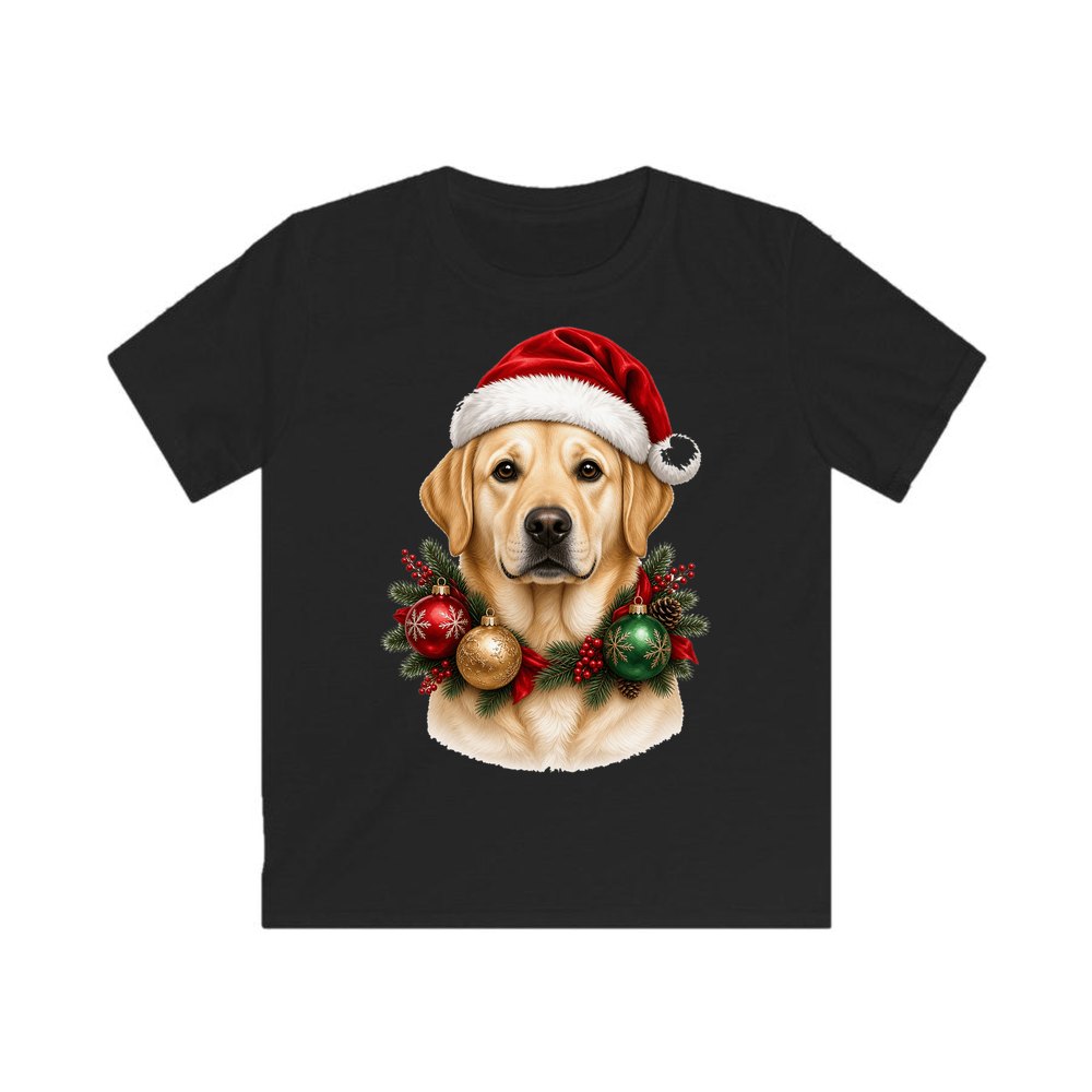 Labrador in a Christmas Wreath personalised kids Christmas tee in black