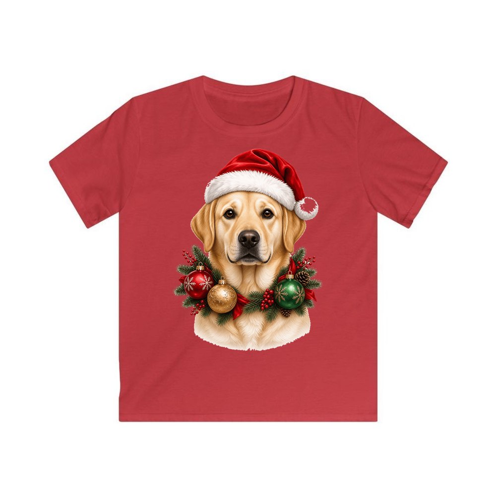 Labrador in a Christmas Wreath personalised kids Christmas tee in red