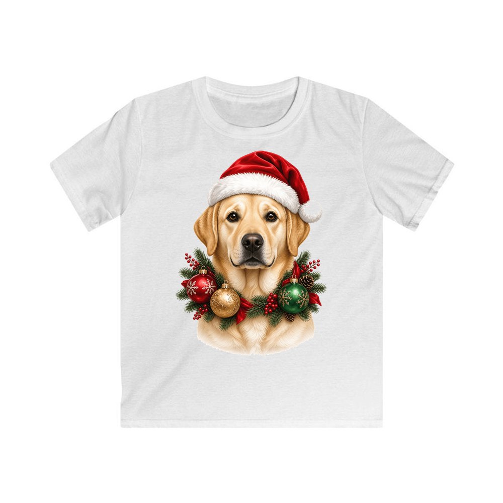 Labrador in a Christmas Wreath personalised kids Christmas tee in white