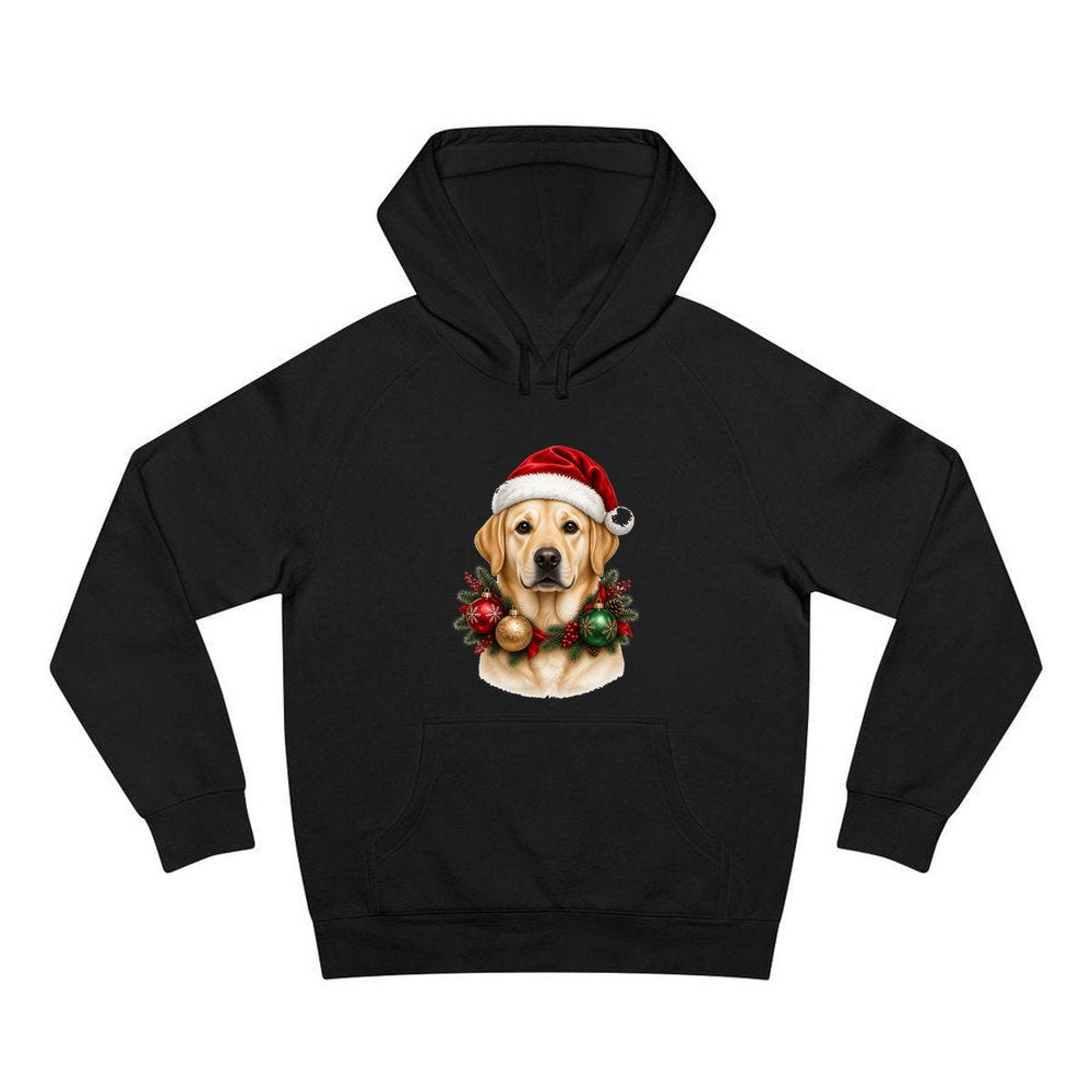 Labrador in a Christmas Wreath personalised Christmas hoodie in black