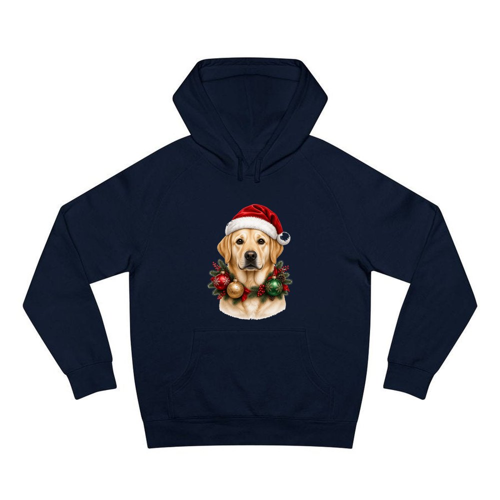 Labrador in a Christmas Wreath personalised Christmas hoodie in navy
