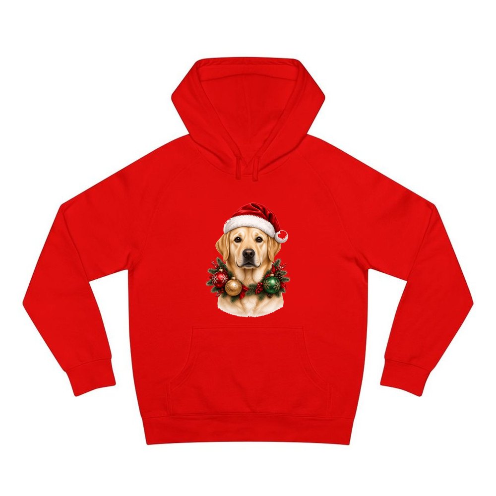 Labrador in a Christmas Wreath personalised Christmas hoodie in red
