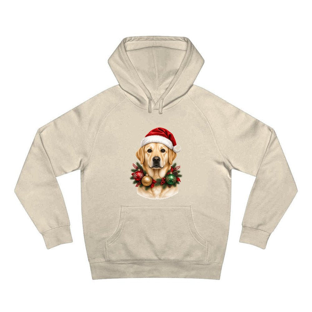 Labrador in a Christmas Wreath personalised Christmas hoodie in sand