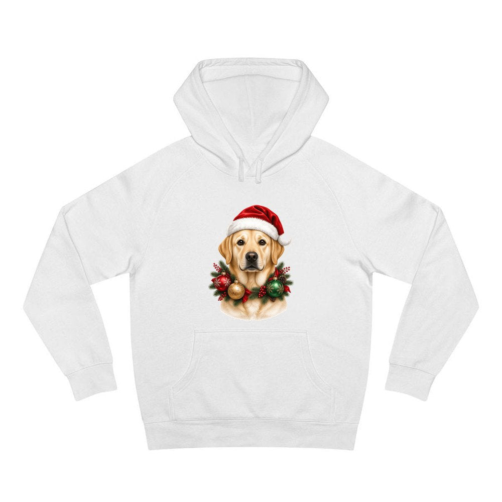 Labrador in a Christmas Wreath personalised Christmas hoodie in white