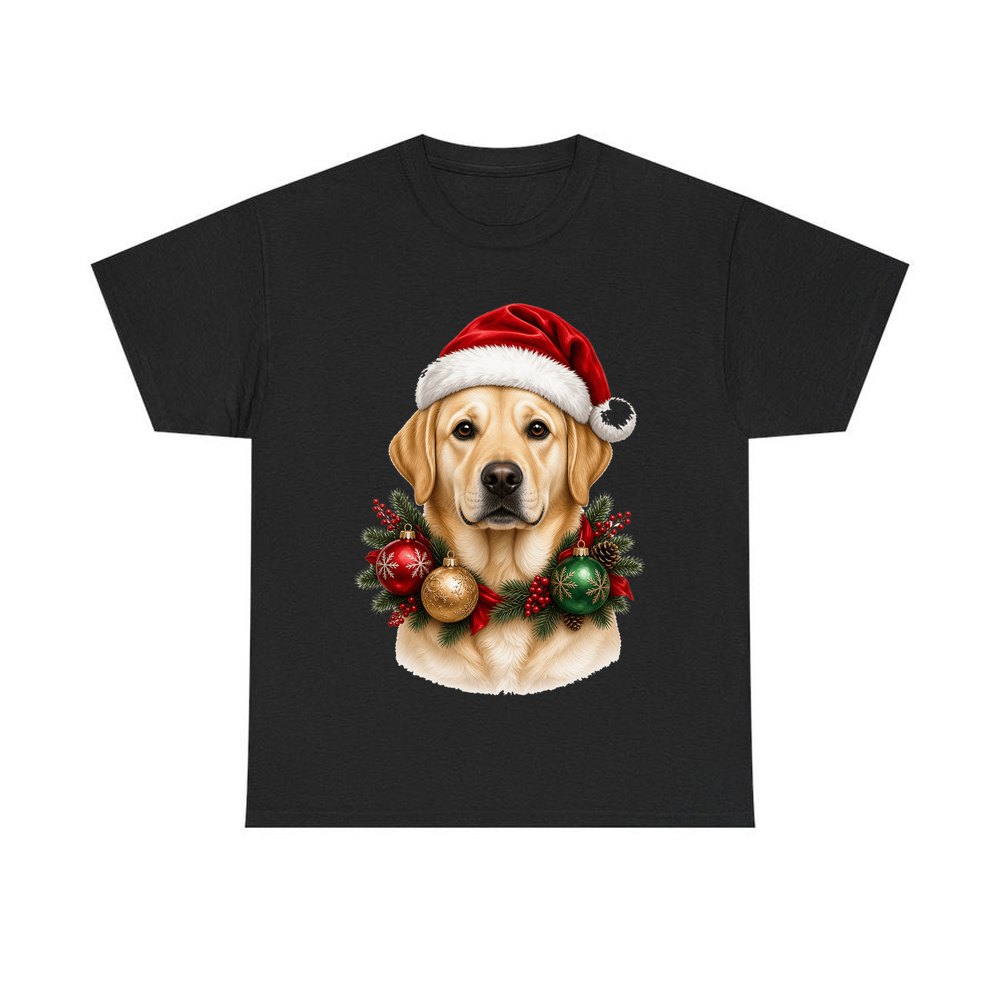 Labrador in a Christmas Wreath personalised Christmas T-shirt in black