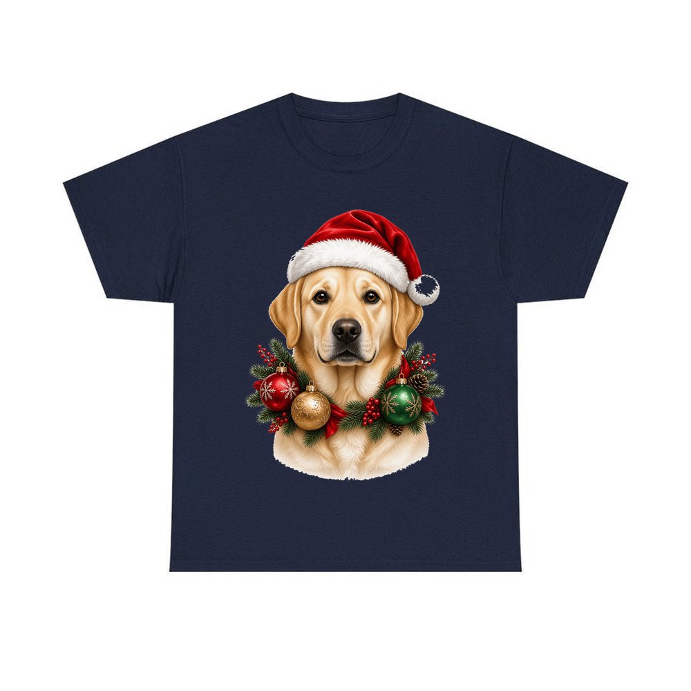Labrador in a Christmas Wreath personalised Christmas T-shirt in navy