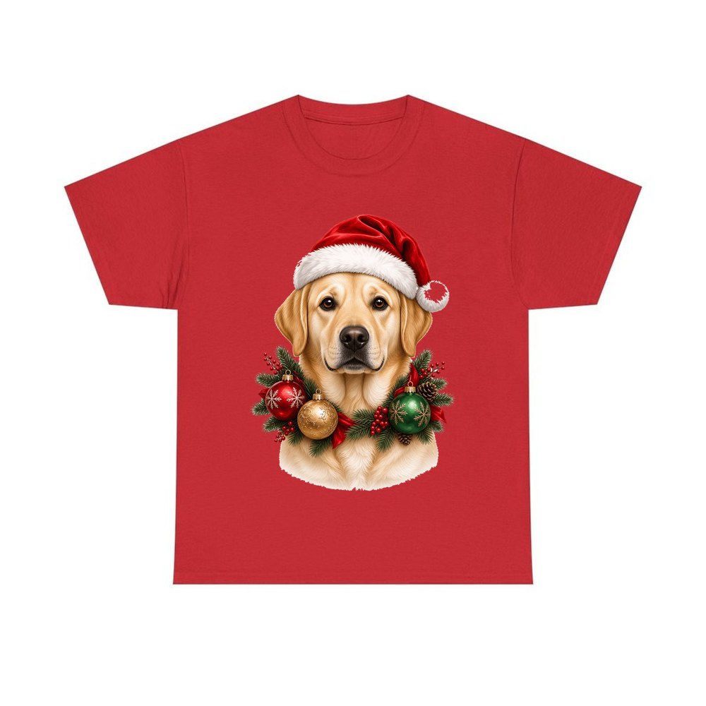 Labrador in a Christmas Wreath personalised Christmas T-shirt in red