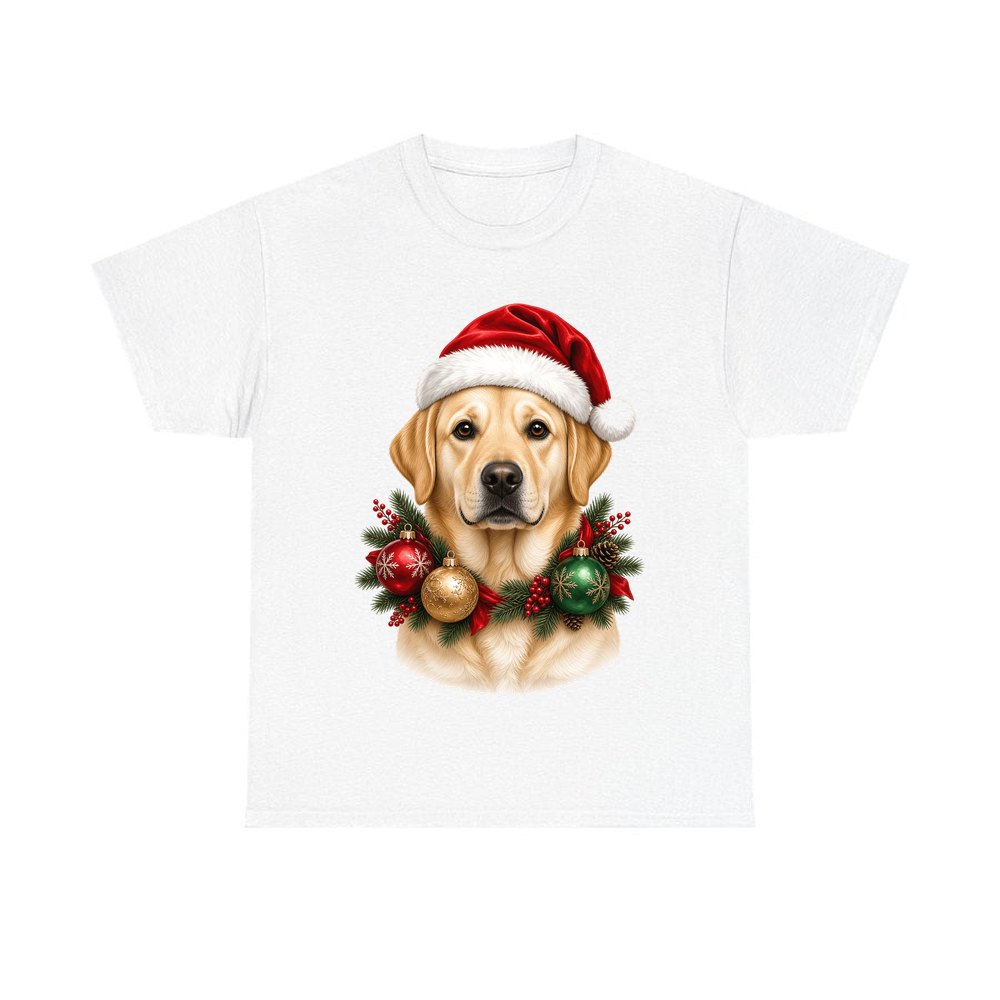 Labrador In A Christmas Wreath design on a white tee