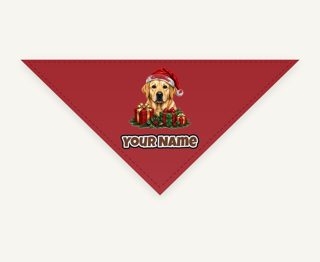 Labrador with Christmas Presents personalised Christmas pet bandana, tie-on style
