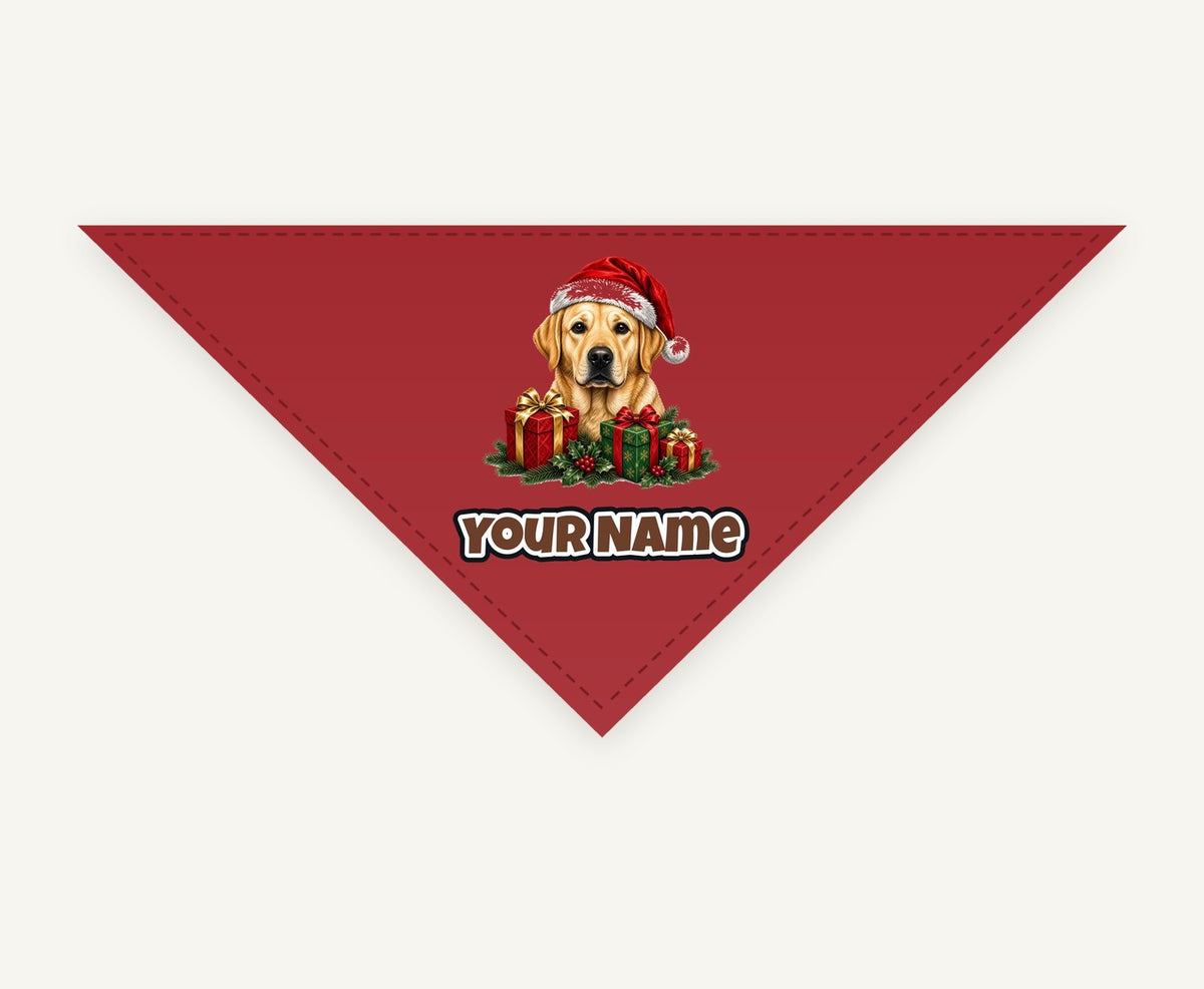 Labrador with Christmas Presents personalised Christmas pet bandana, tie-on style