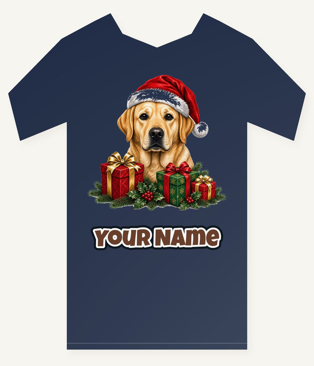 Labrador with Christmas Presents Personalised Kids Tee and Baby Bodysuit