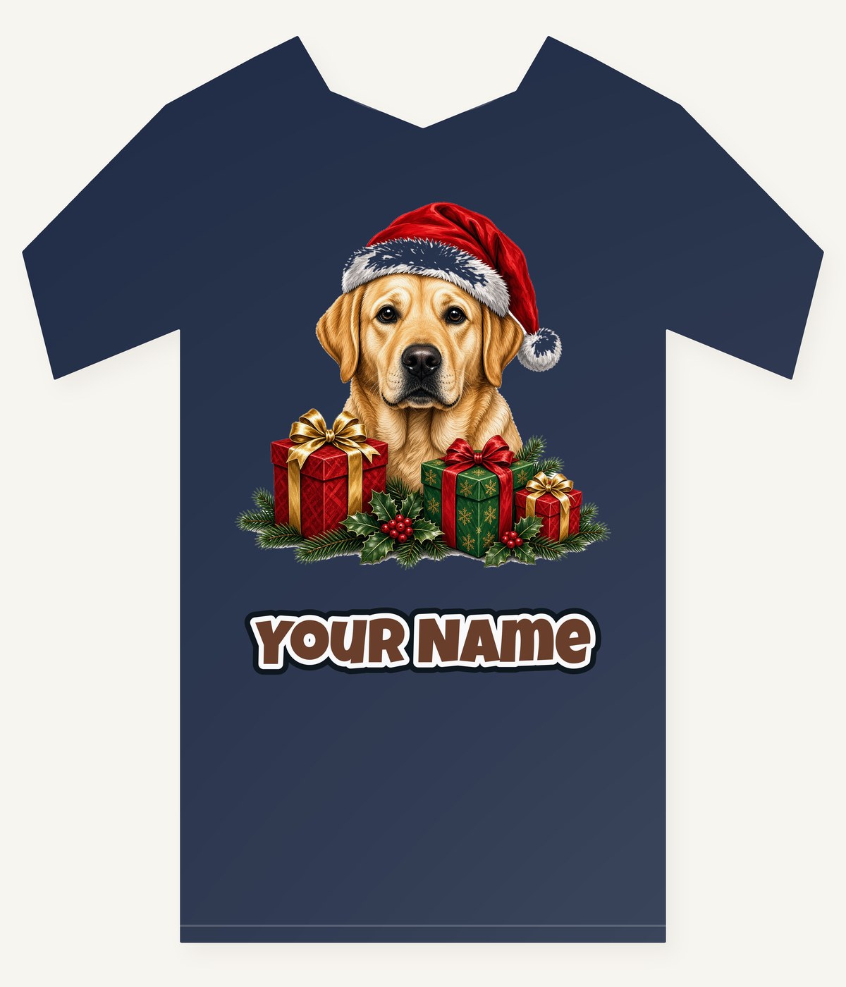 Labrador with Christmas Presents Personalised Kids Tee and Baby Bodysuit