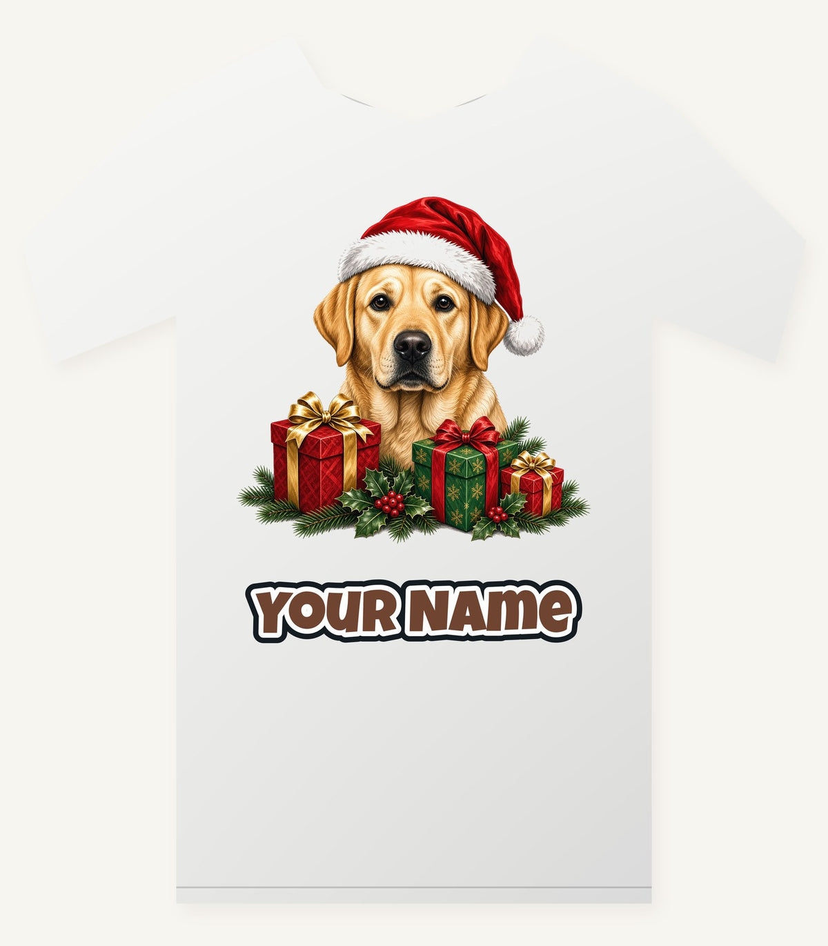 Labrador with Christmas Presents Personalised Christmas T-Shirt and Hoodie