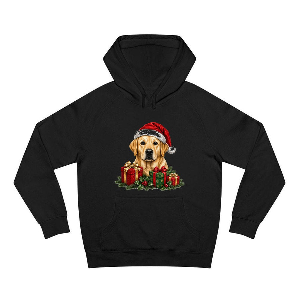 Labrador with Christmas Presents personalised Christmas hoodie in black