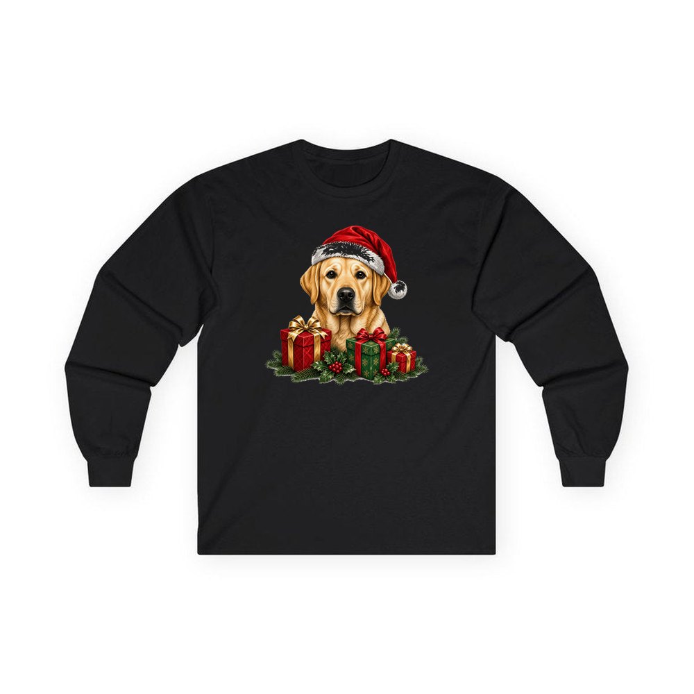 Labrador with Christmas Presents personalised long sleeve Christmas T-shirt in black