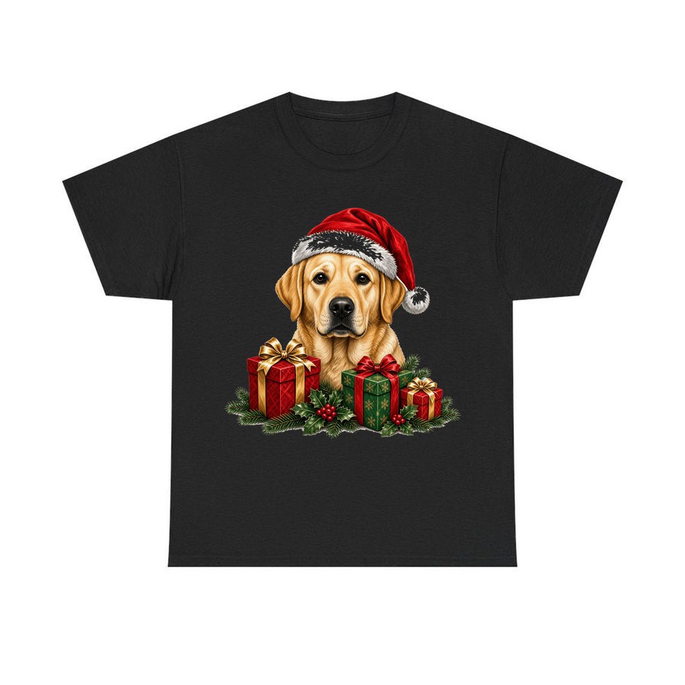 Labrador with Christmas Presents personalised Christmas T-shirt in black