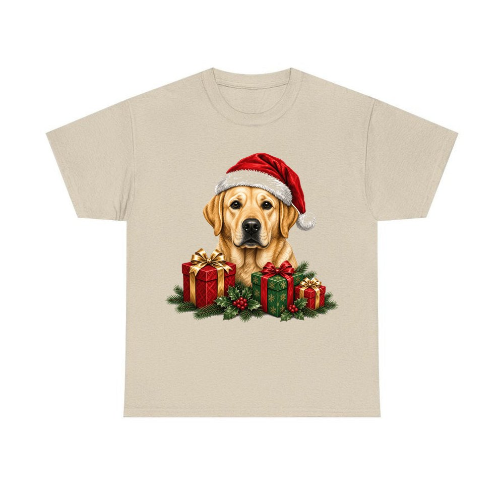 Labrador with Christmas Presents personalised Christmas T-shirt in sand